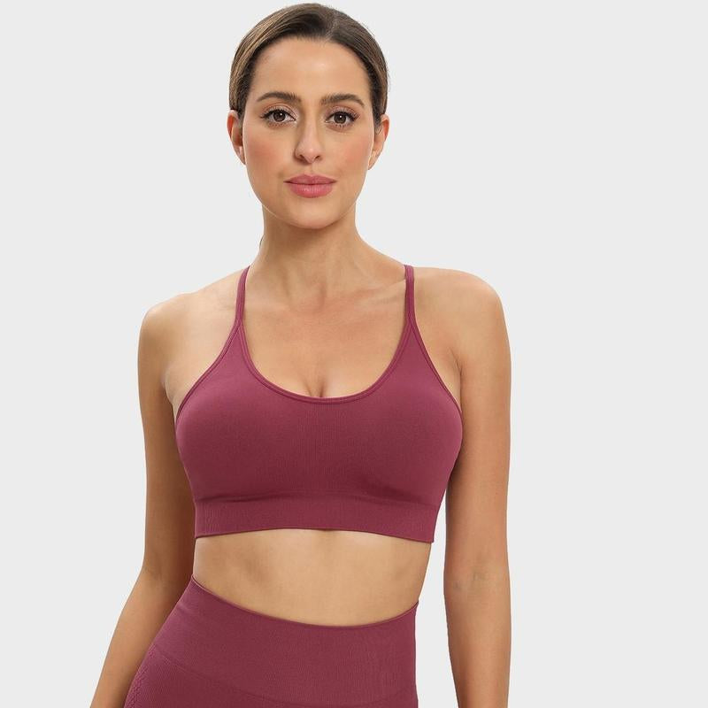 RUNNING GIRL Sports Bras for Women,Sexy Crisscross Back Seamless Padded Sports Bra Medium Support with Removable Pads