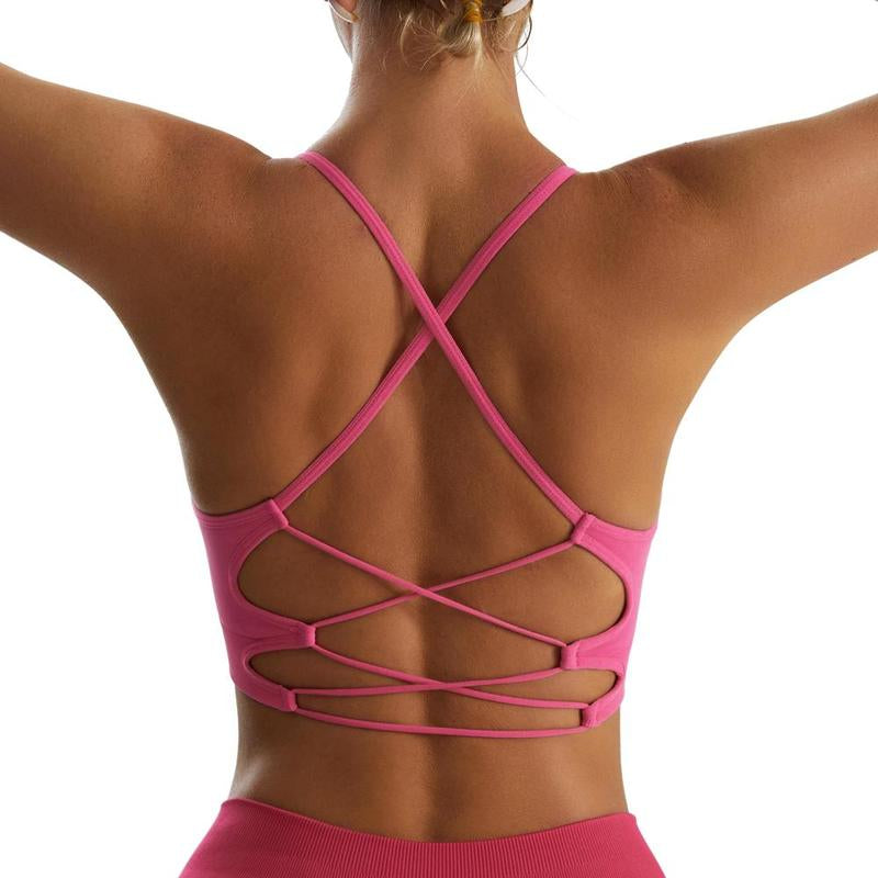 RUNNING GIRL Sports Bras for Women,Sexy Crisscross Back Seamless Padded Sports Bra Medium Support with Removable Pads