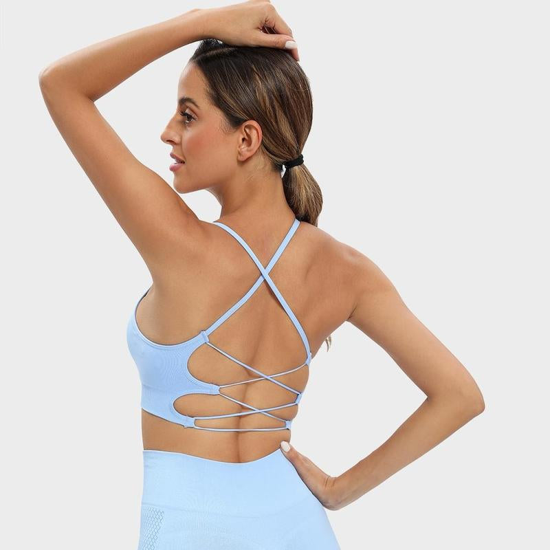 RUNNING GIRL Sports Bras for Women,Sexy Crisscross Back Seamless Padded Sports Bra Medium Support with Removable Pads