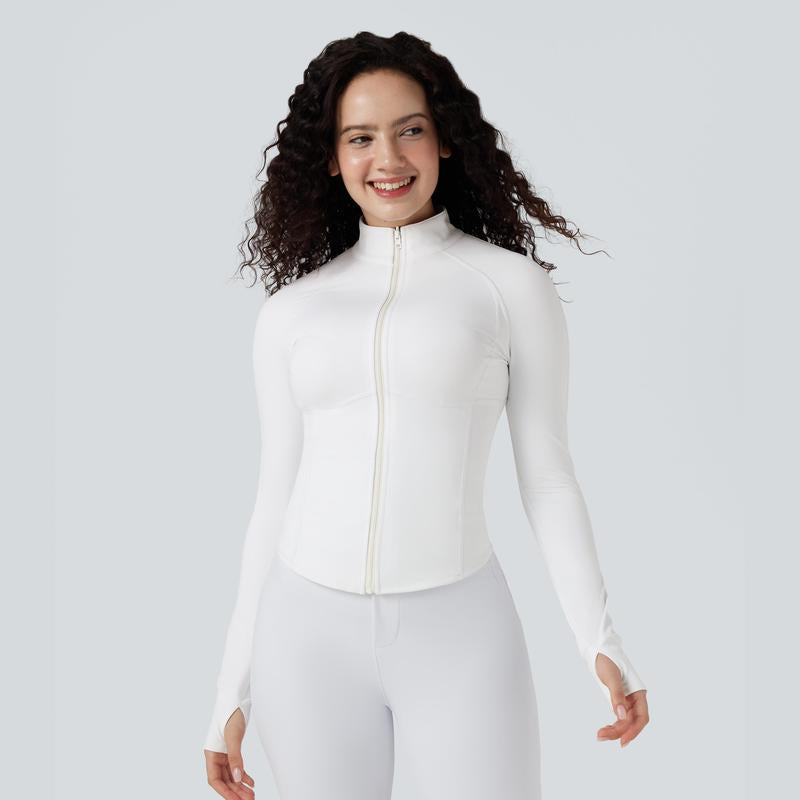 Halara 3-In-1 Stand Collar Casual Cropped Puffer Coat & Thumb Holes Curved Hem Jacket with Pocket