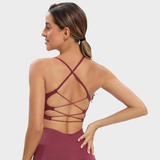 RUNNING GIRL Sports Bras for Women,Sexy Crisscross Back Seamless Padded Sports Bra Medium Support with Removable Pads