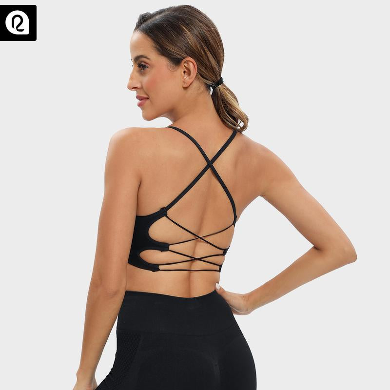 RUNNING GIRL Sports Bras for Women,Sexy Crisscross Back Seamless Padded Sports Bra Medium Support with Removable Pads