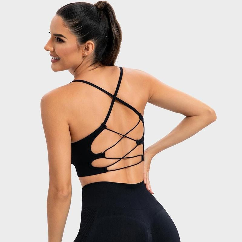 RUNNING GIRL Sports Bras for Women,Sexy Crisscross Back Seamless Padded Sports Bra Medium Support with Removable Pads